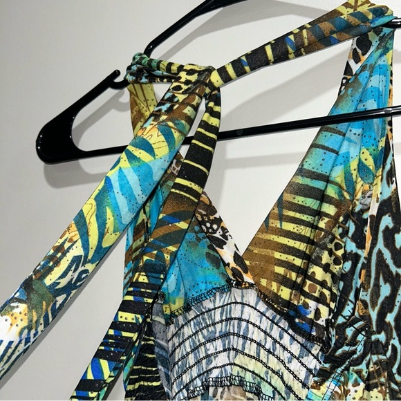 Dots Leopard and Tropical Print Tie Neck Sleeveless Textured Maxi Dress - Picture 3 of 5